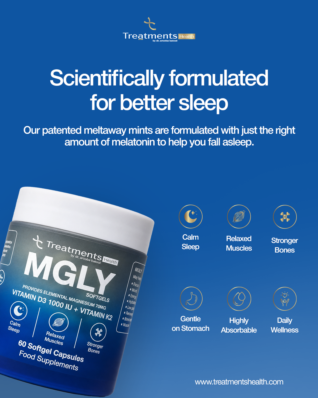 Pack of 2 MGLY - 60 Softgels of Premium Magnesium Glycinate with Vitamin D3 & Vitamin K2
