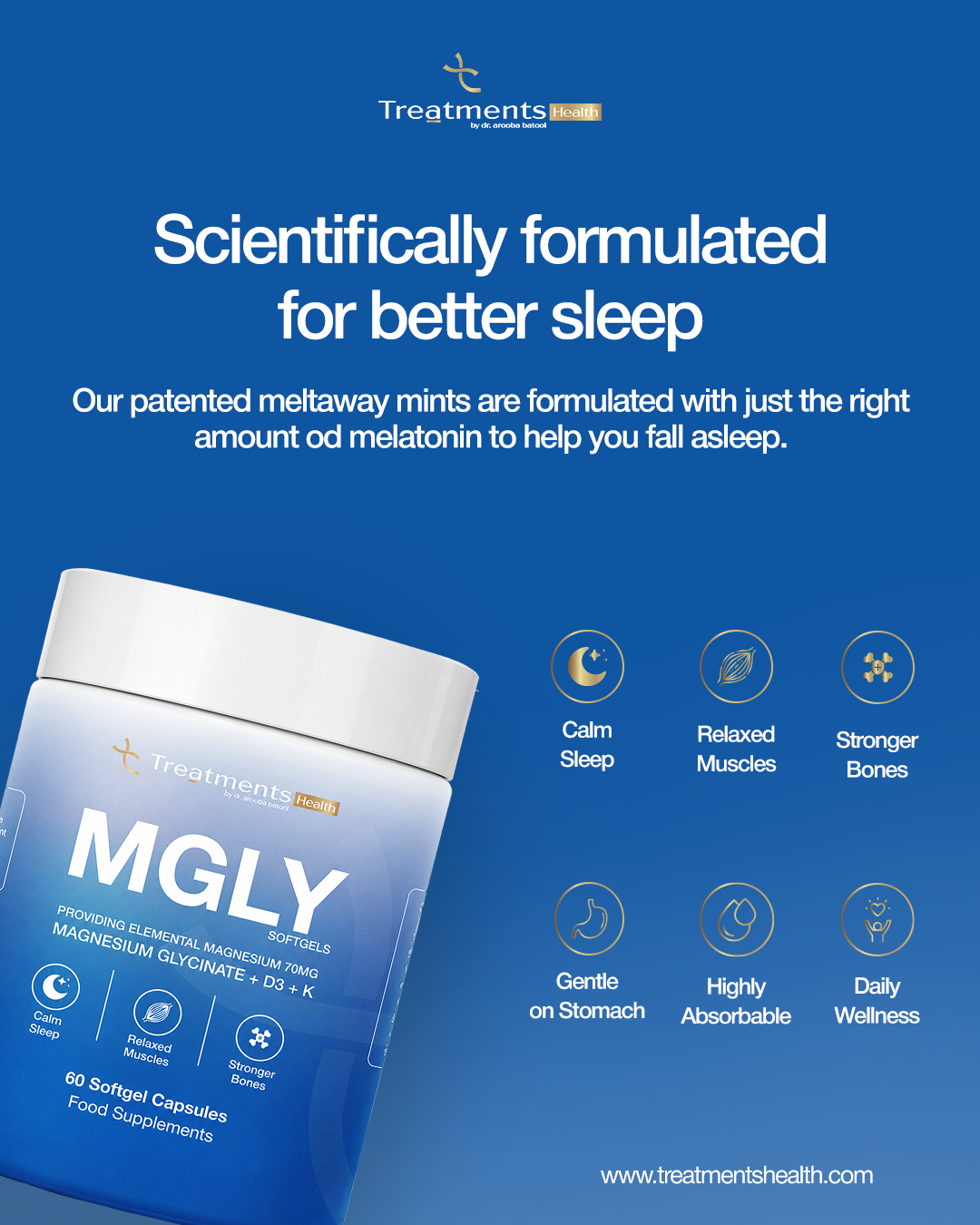 MGLY - 60 Soffgels of Premium Magnesium Glycinate with Vitamin D3 & Vitamin K2