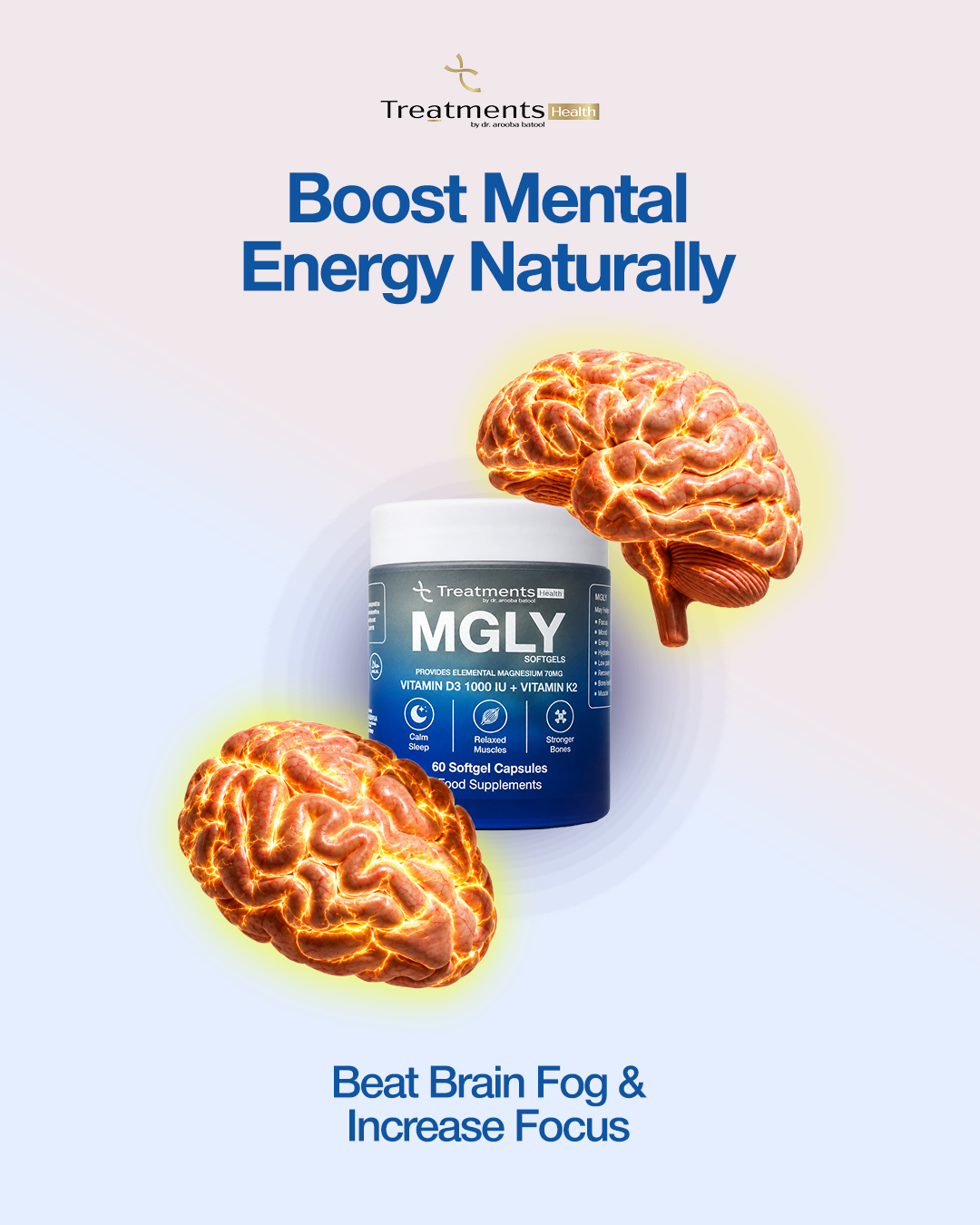 MGLY - 60 Soffgels of Premium Magnesium Glycinate with Vitamin D3 & Vitamin K2