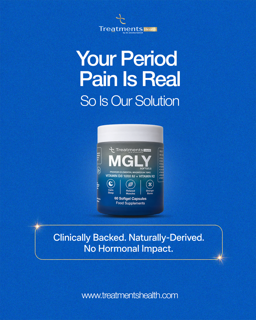 MGLY - 60 Soffgels of Premium Magnesium Glycinate with Vitamin D3 & Vitamin K2